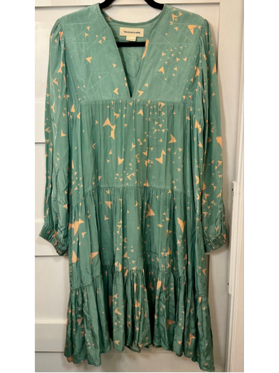 TALLULAH & HOPE Dresses & Skirts - Tallulah & Hope Tiered Midi Dress Green Pink Geometric Print Long Sleeve UK 8 US